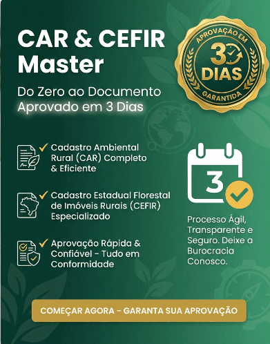 Arte do curso CAR & CEFIR Master: aprovação em 3 dias, do zero ao documento