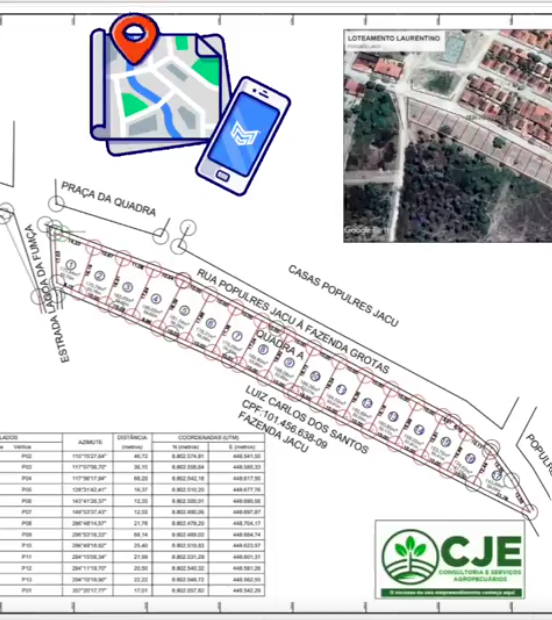 Planta técnica de loteamento elaborada pela CJE