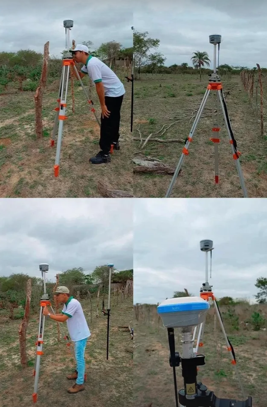Equipe da CJE realizando medições com tripés e receptores GNSS